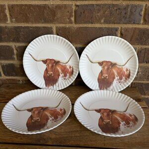 Longhorn Steer 9" Melamine Plates, Ranch Tableware, Set of 4
